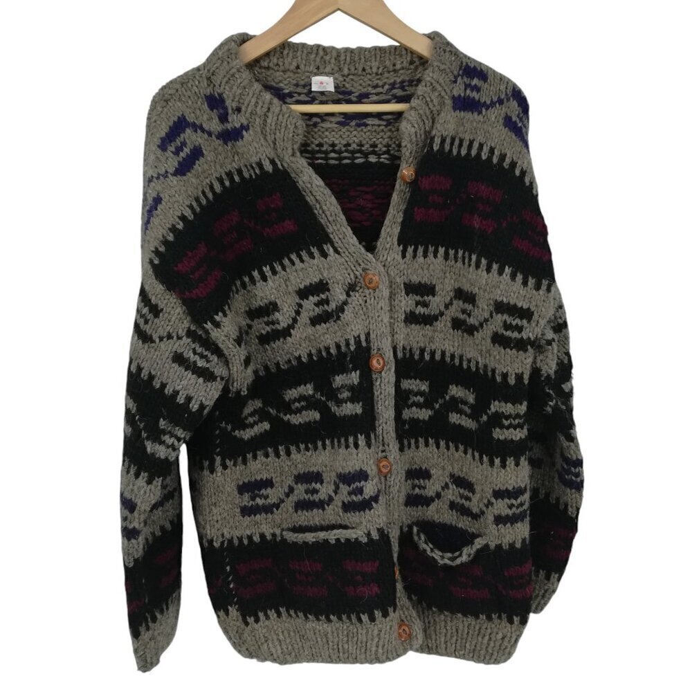 Runa Maki 100% Wool Hand Made Button Front Cardigan Sweater Size XL Ecuador